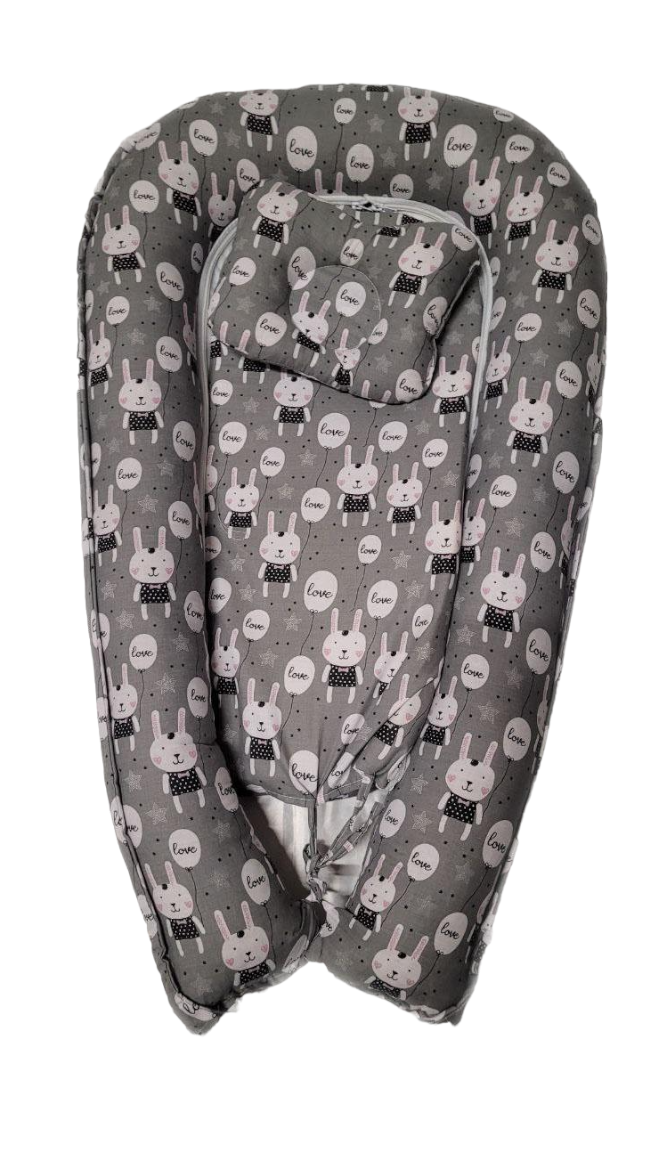 Кокон-гнездышко Зайцы с ортопедической подушкой Бабочка Сірий Кокон-гнездышко Зайцы с ортопедической подушкой Бабочка Сірий