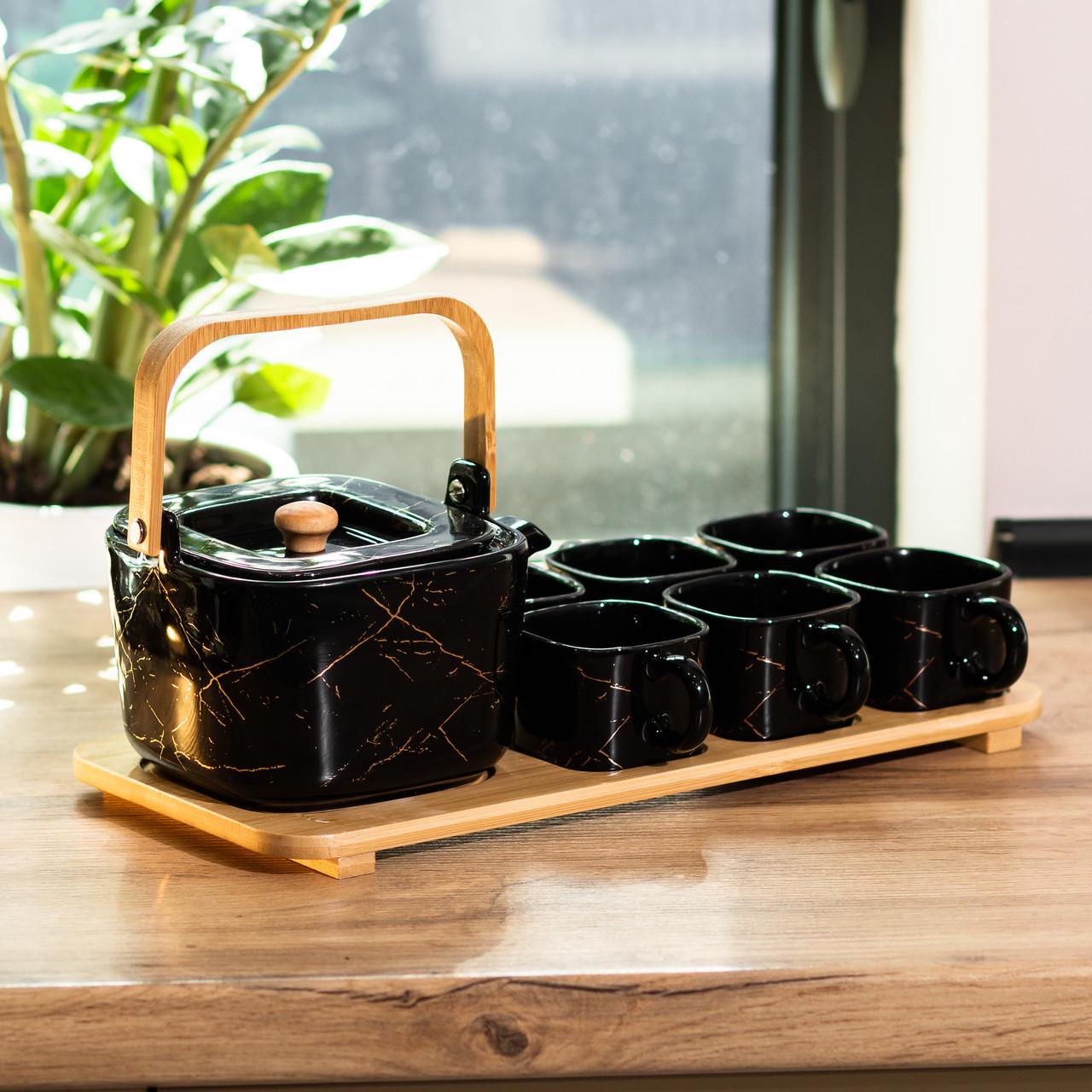 Сервиз Masala с бамбуковой подставкой на 6 персон Черный (HP1234)