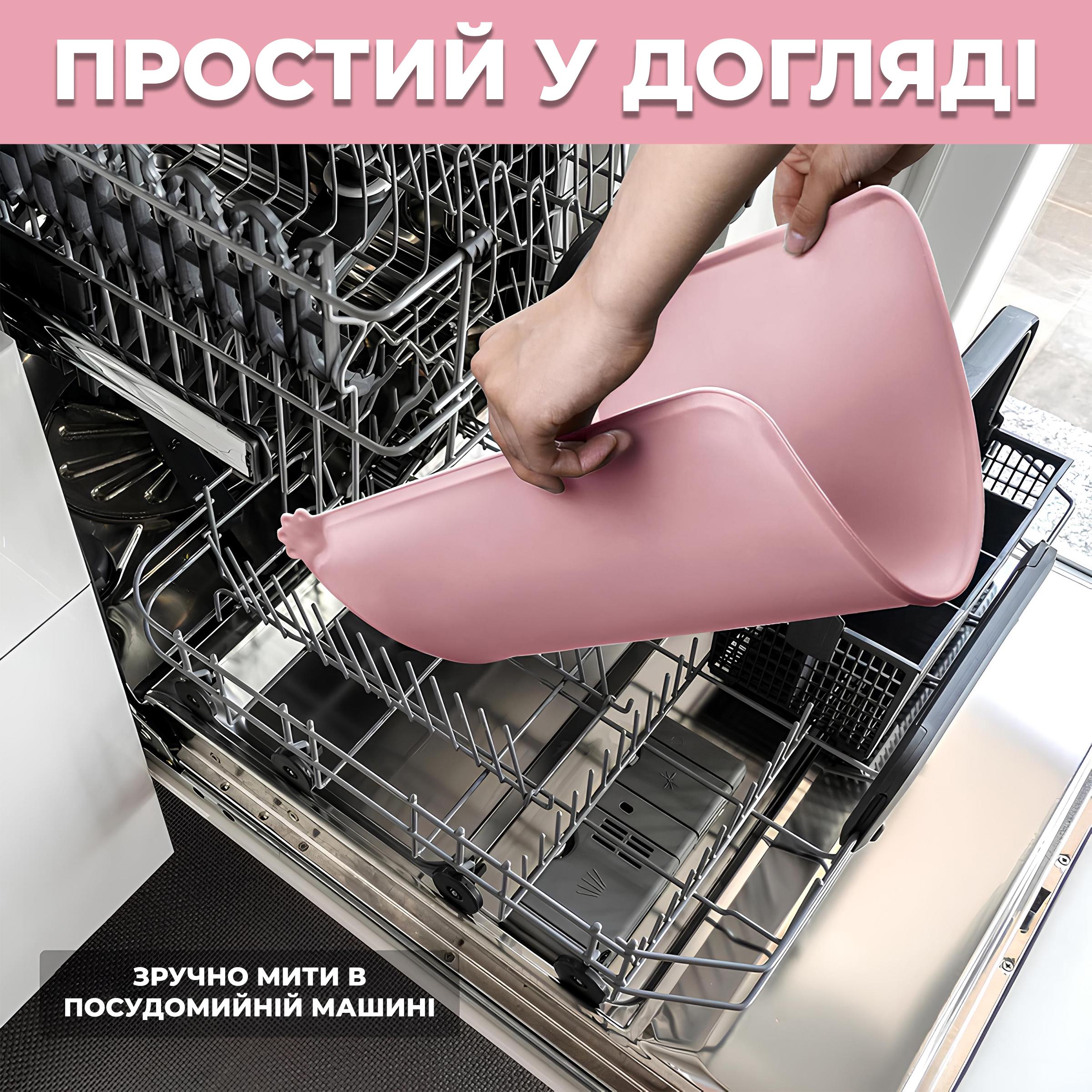 Коврик-подставка водонепроницаемый под миску Kayfovo DK-PN3 нескользящий силиконовый с приподнятыми краями Розовый (29170) - фото 6