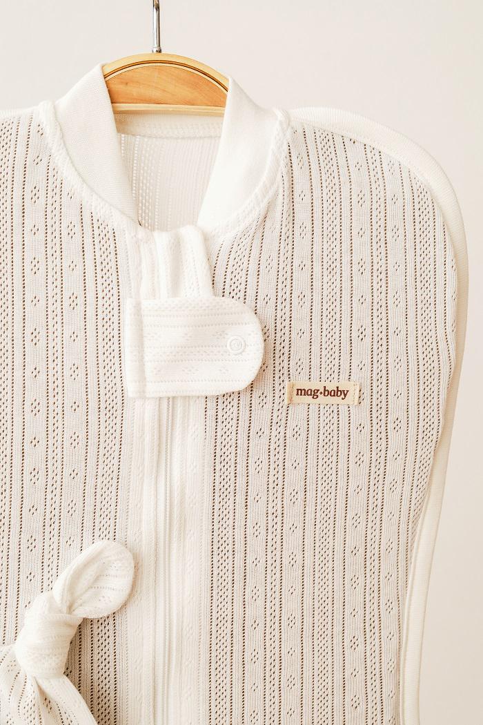 Пеленка-кокон с шапочкой детская летняя европелюшка на молнии 0- 3 мес Молочный (MG157) - фото 3