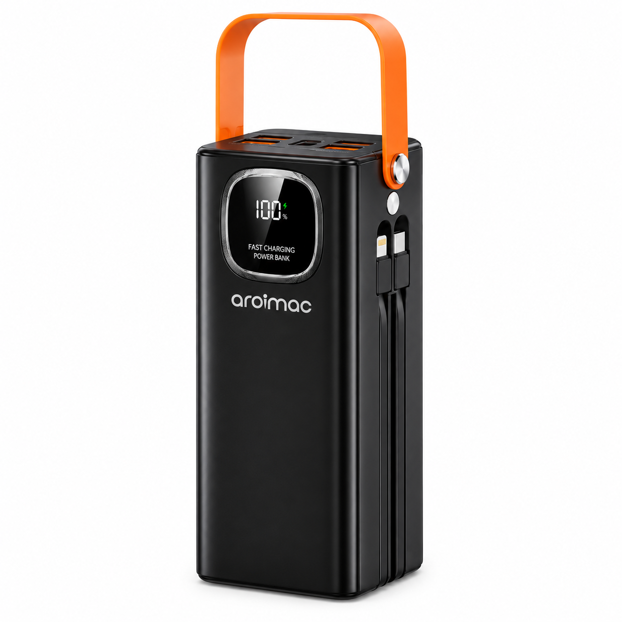 Павербанк для телефону 60000 mAh 22.5W зі швидкою зарядкою 4 USB портами вбудованими кабелями та LED дисплеєм