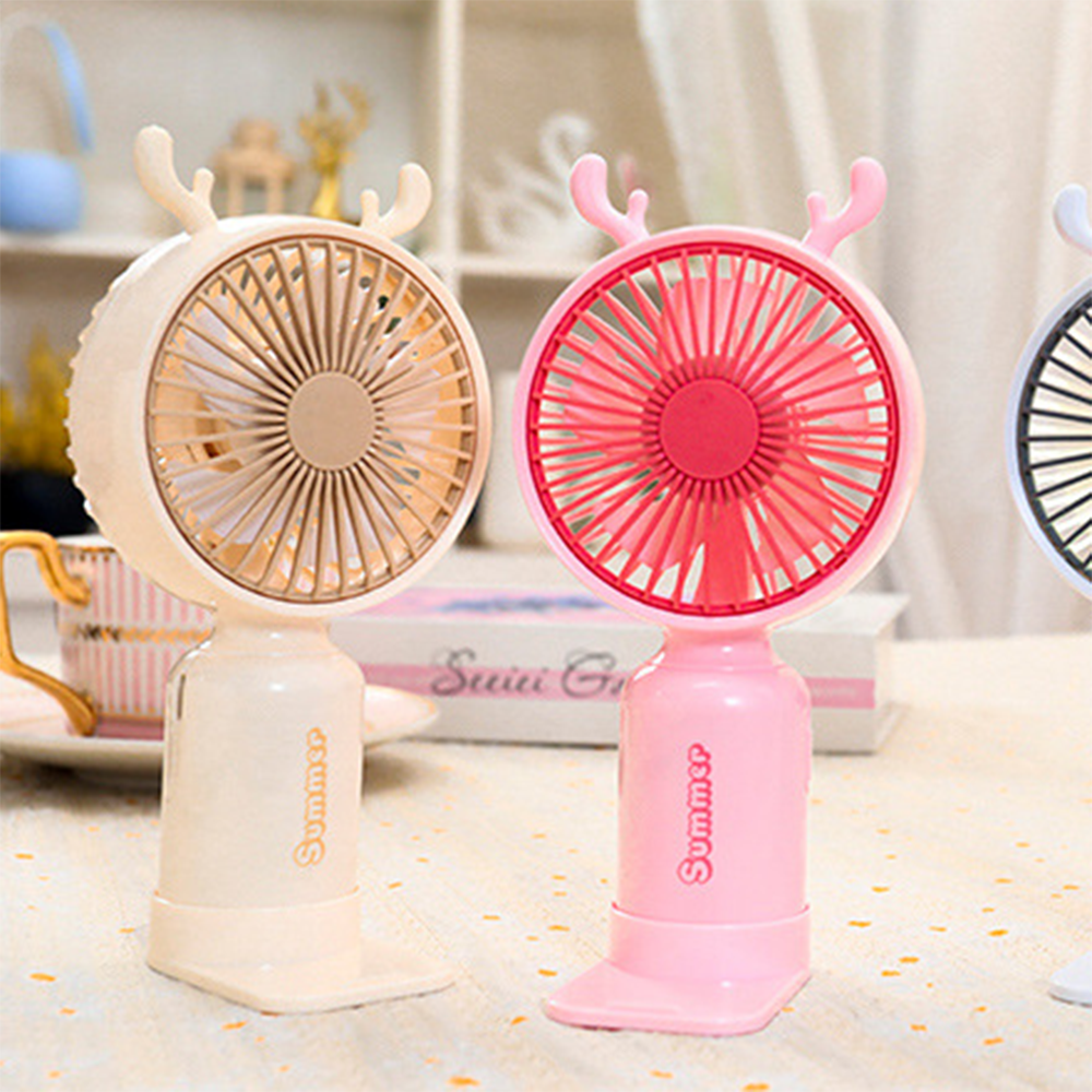 Портативный вентилятор с рожками Олень на аккумуляторе и USB Розовый - фото 8