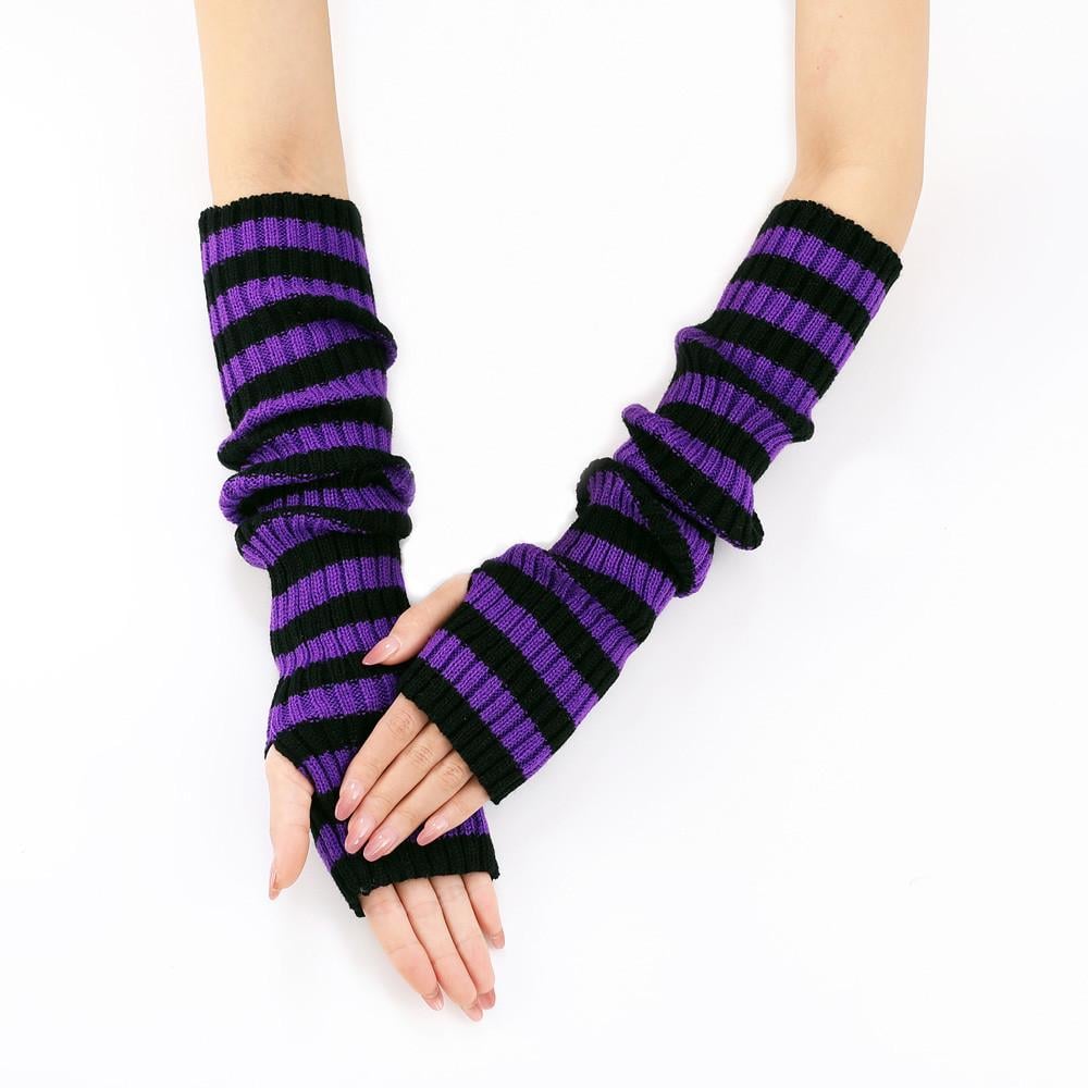 Мітенки в рубчик за лікоть смугасті 50 см One size Чорно-фіолетовий (2418) - фото 2 Мітенки в рубчик за лікоть смугасті 50 см One size Чорно-фіолетовий (2418) - фото 2