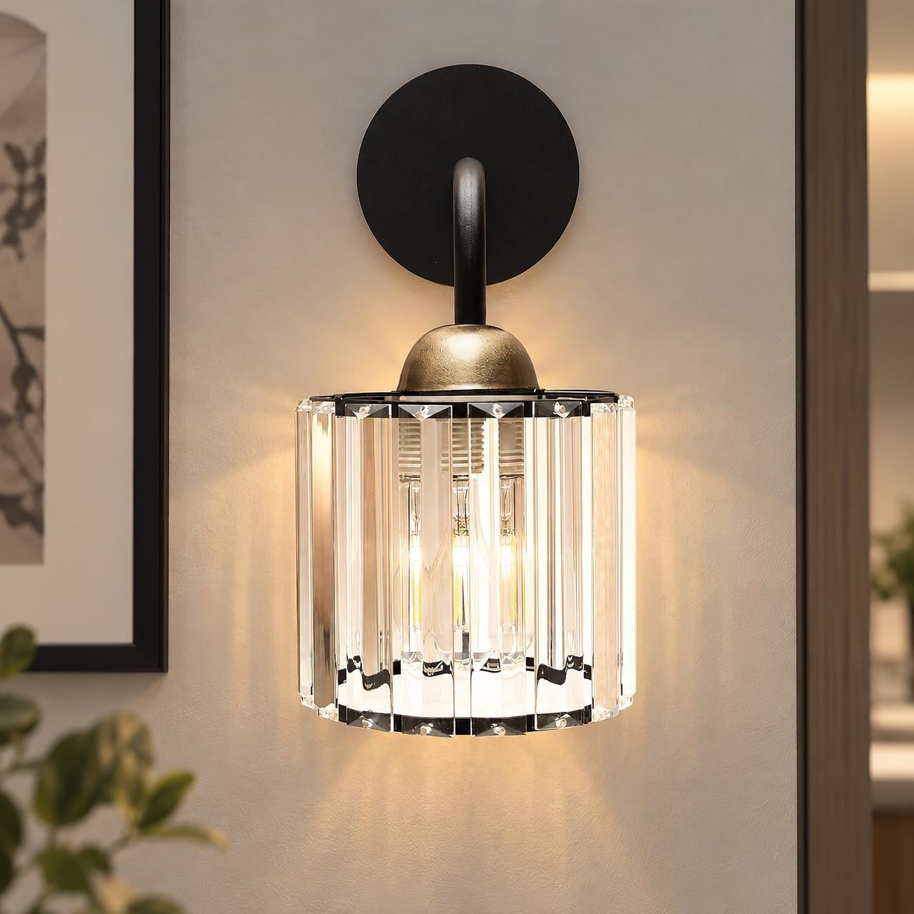 Бра MSK ELECTRIC Brillante со стеклянным плафоном под хрусталь для лампы Е27 Черный (NL 12125-1 BK)