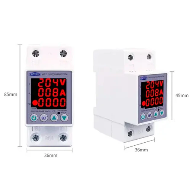 Реле напряжения и тока TOMZN со счетчиком электроэнергии 1-63 А 170-270 В (TOVPD1-63VAE) - фото 4