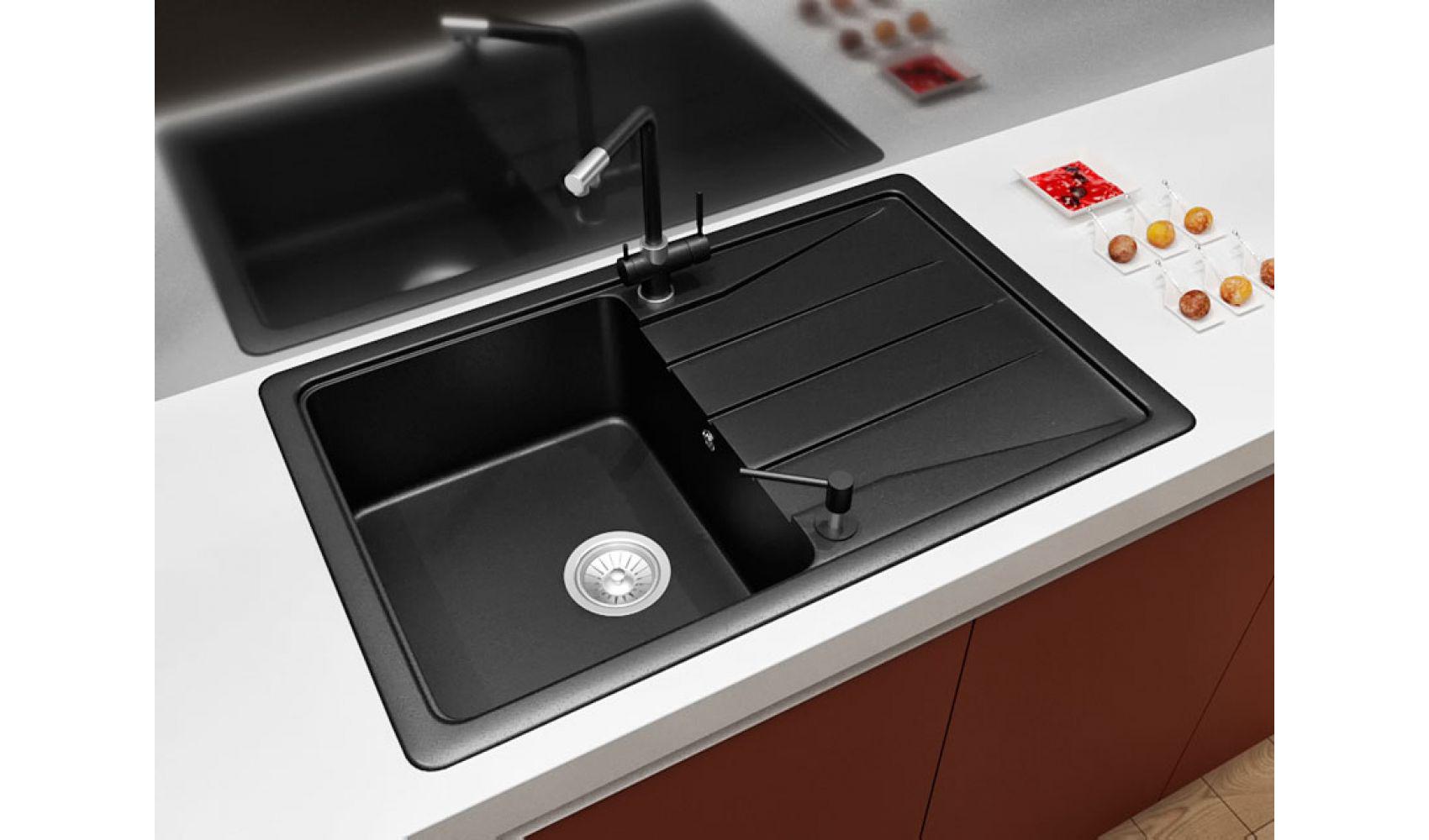 Кухонна мийка Lexona Ultra гранітна з краном Чорний - фото 3