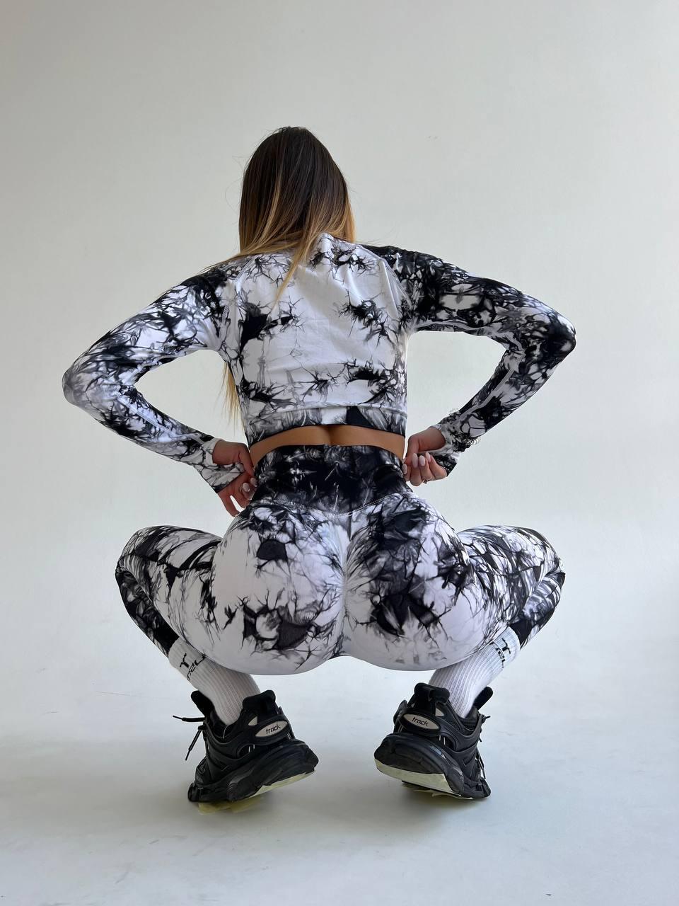 Леггинсы с мраморным принтом M Черно-белый (XL01M) - фото 5