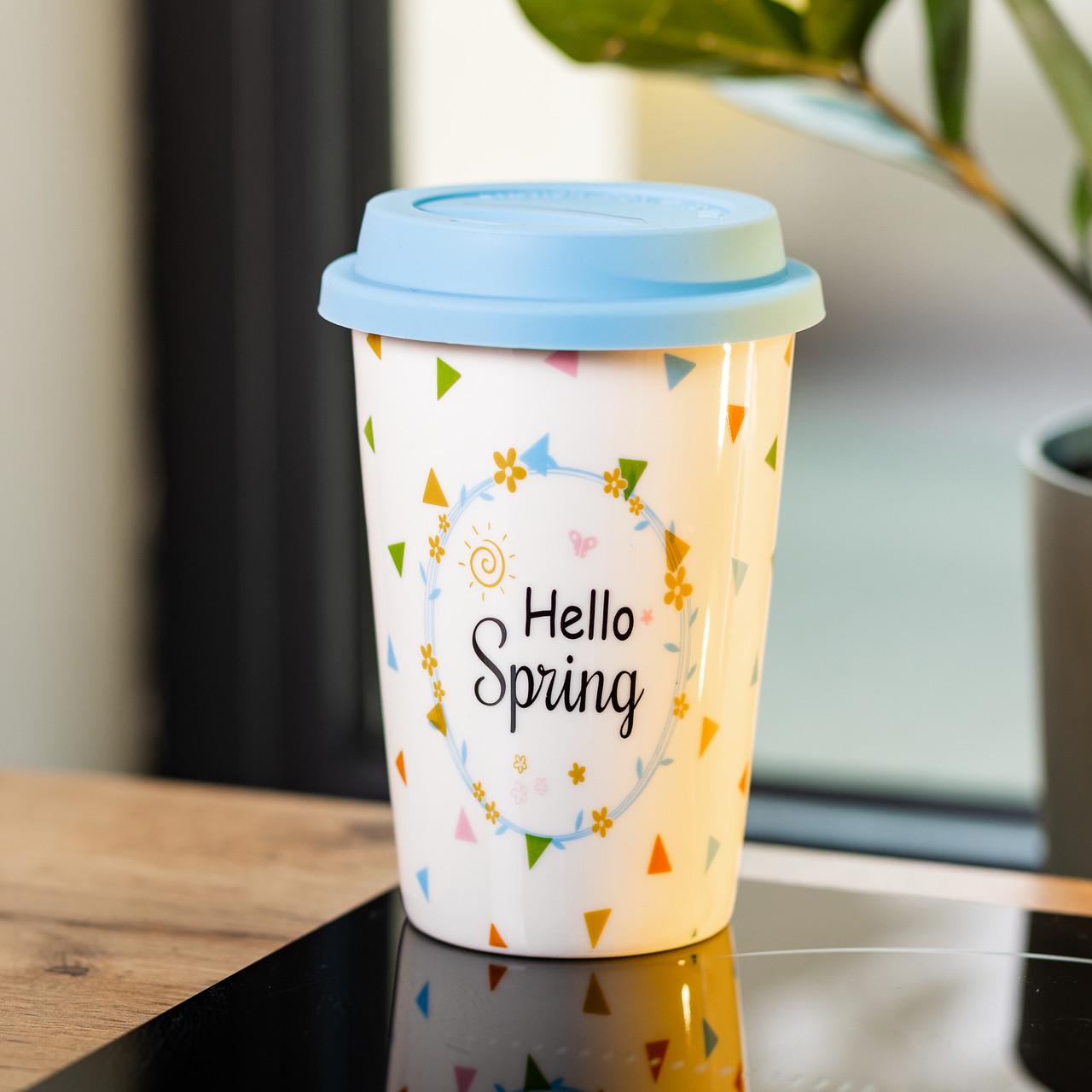 Стакан керамический с силиконовой крышкой 420 мл Белый с зеленым (RX-N240546HS) - фото 2 Стакан керамический с силиконовой крышкой 420 мл Белый с зеленым (RX-N240546HS) - фото 2