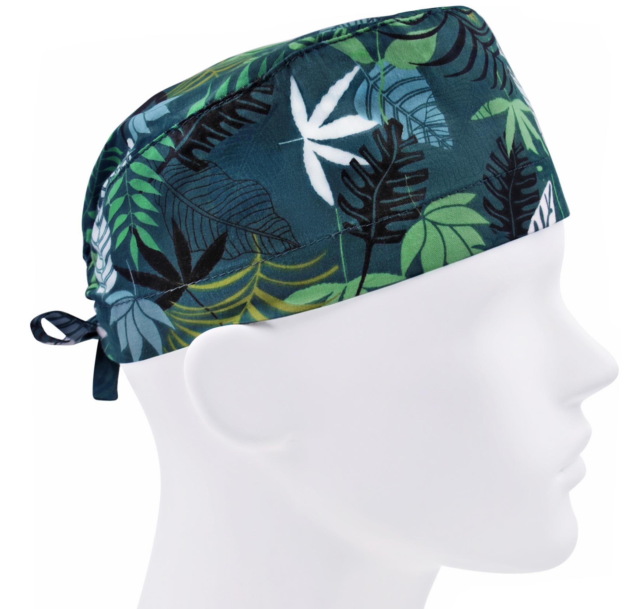 Шапочка медицинская мужская FloralScrubs Конопли листья на зеленом универсальная (М060)
