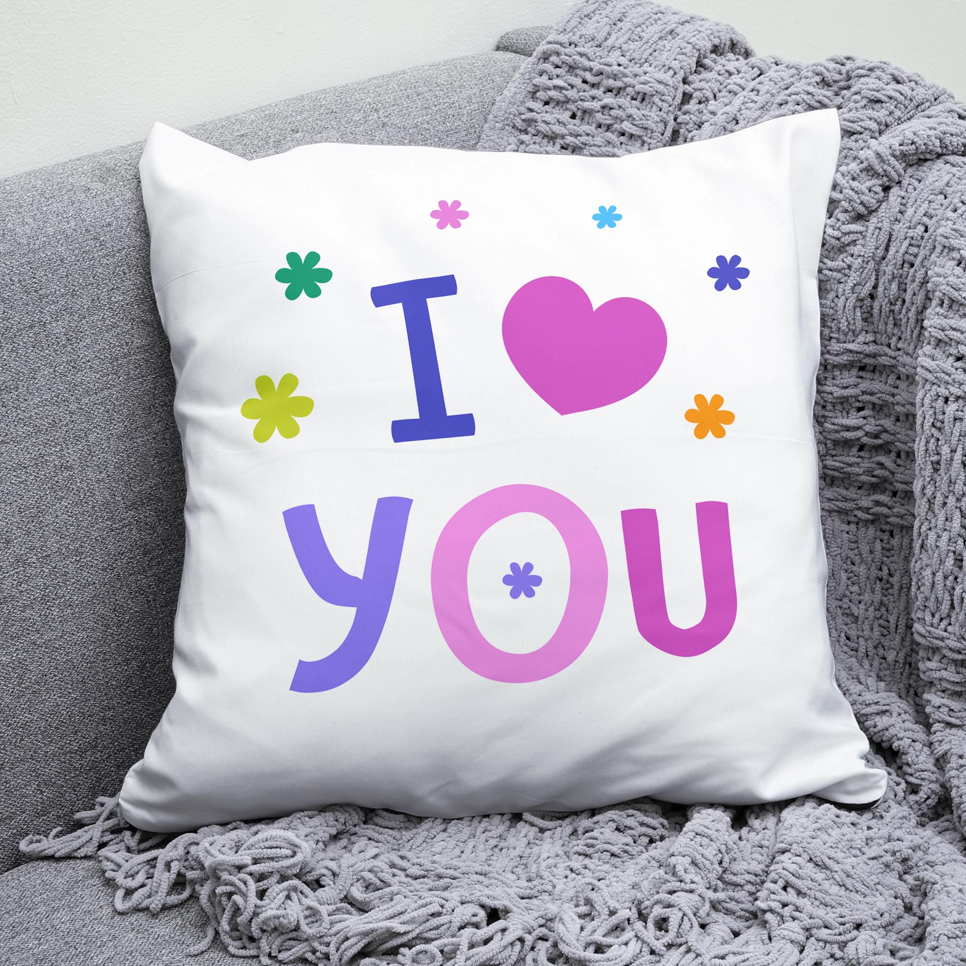 Плюшевая подушка квадрат с принтом "I love you"