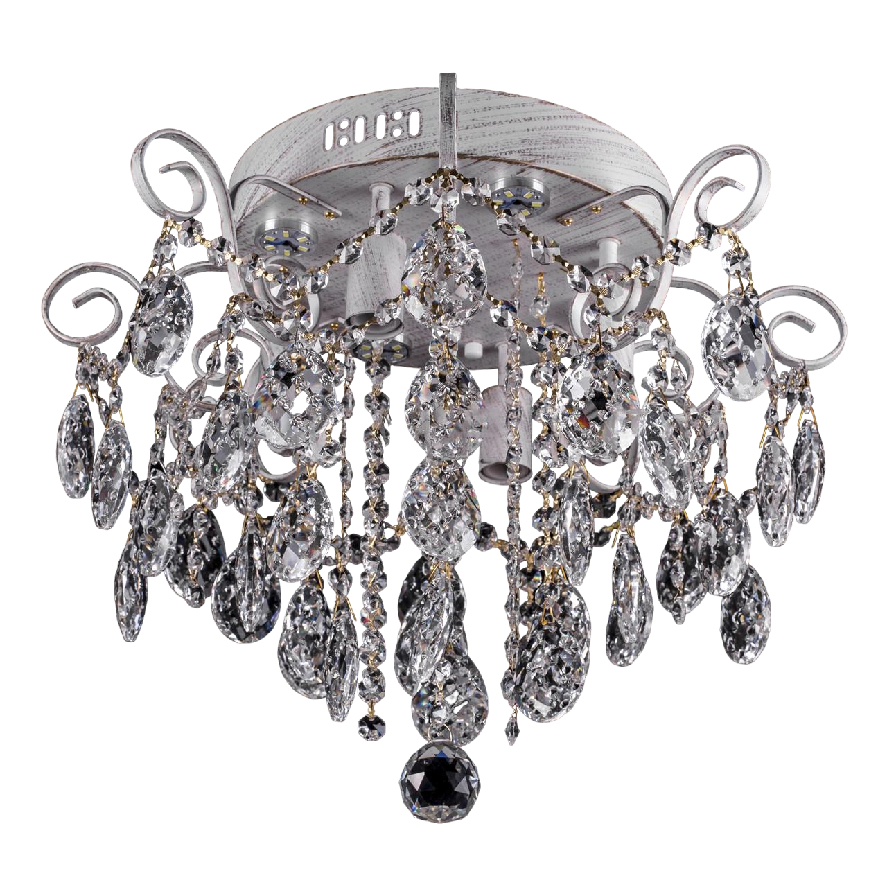 Люстра E1136/4+4/WT+FG хрустальная с пультом и LED подсветкой на 4 лампочки Белый/Золотой