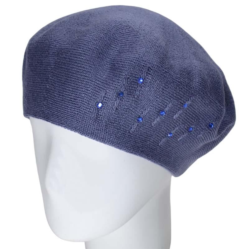 Берет женский Lirus Бисер двойной тонкой вязки Джинсовый (119219)