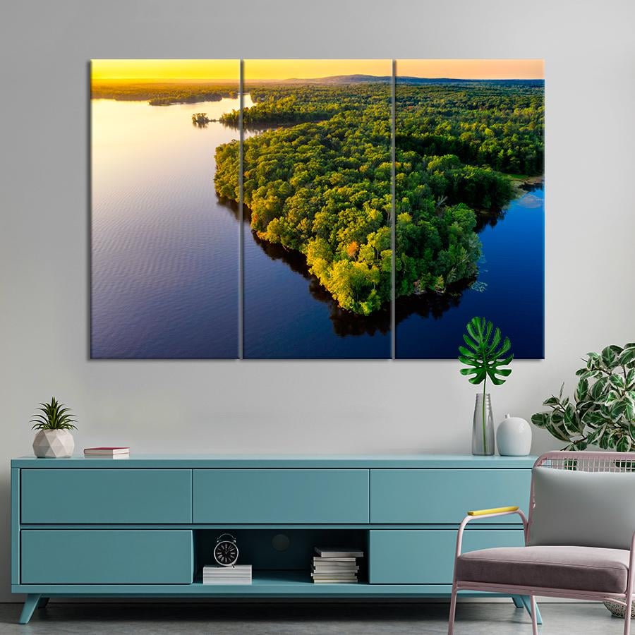 Картина природа Зелёные деревья на берегу озера 156x100 см (A1088-3)