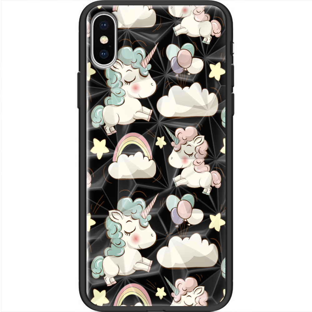 Чехол Boxface iPhone X Unicorns Черный силикон с призмой (32139-cc2-37857)