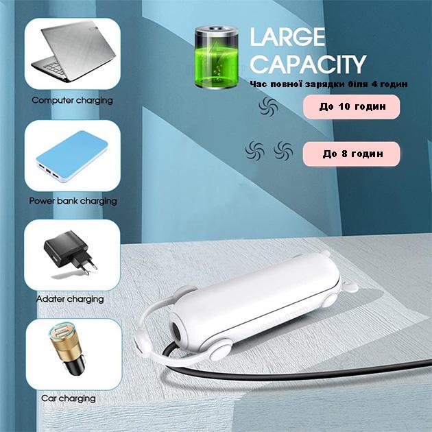 Вентилятор-фонарик ручной USB аккумуляторный портативный 3в1 мини 2000 mAh Белый - фото 7