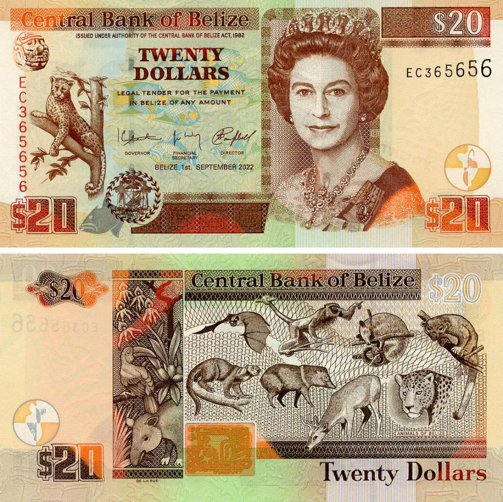 Коллекционная банкнота Белиз 20 долларов 2022 UNC (P69)