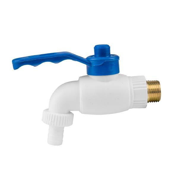 Кран пластиковый с латунным входом РЗ 1/2, штуцер под шланг 1/2, GTM1212PPR/BRASS