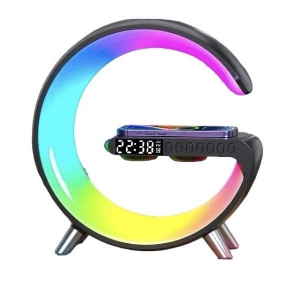 Лампа-нічник G-Smart RGB XXL з бездротовою зарядкою 15 W та Bluetooth колонкою 5в1 Чорний (NH-69)