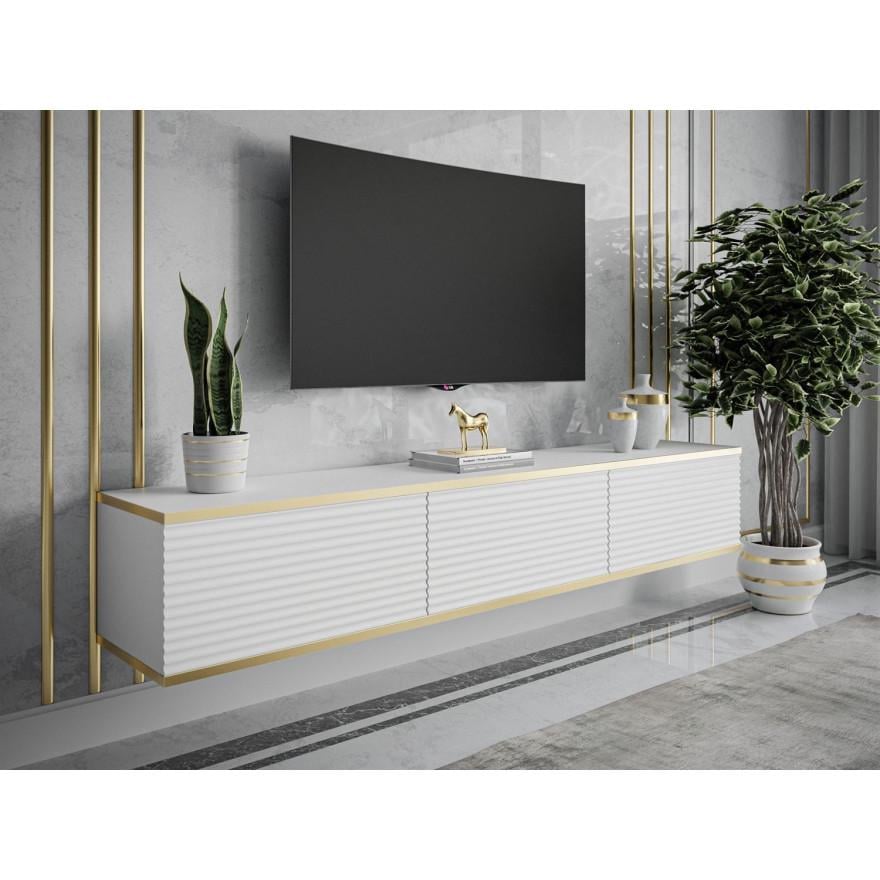 Тумба под телевизор ROYAL 2 навесная с рифлеными фасадами Белый/Золотой (ART2122) Тумба под телевизор ROYAL 2 навесная с рифлеными фасадами Белый/Золотой (ART2122)