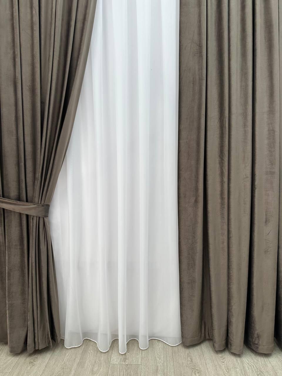 Штора бархатная на тесьме 6 см 250x270 см Серо-коричневый (6319-N79-Т43) - фото 1 Штора бархатная на тесьме 6 см 250x270 см Серо-коричневый (6319-N79-Т43) - фото 1