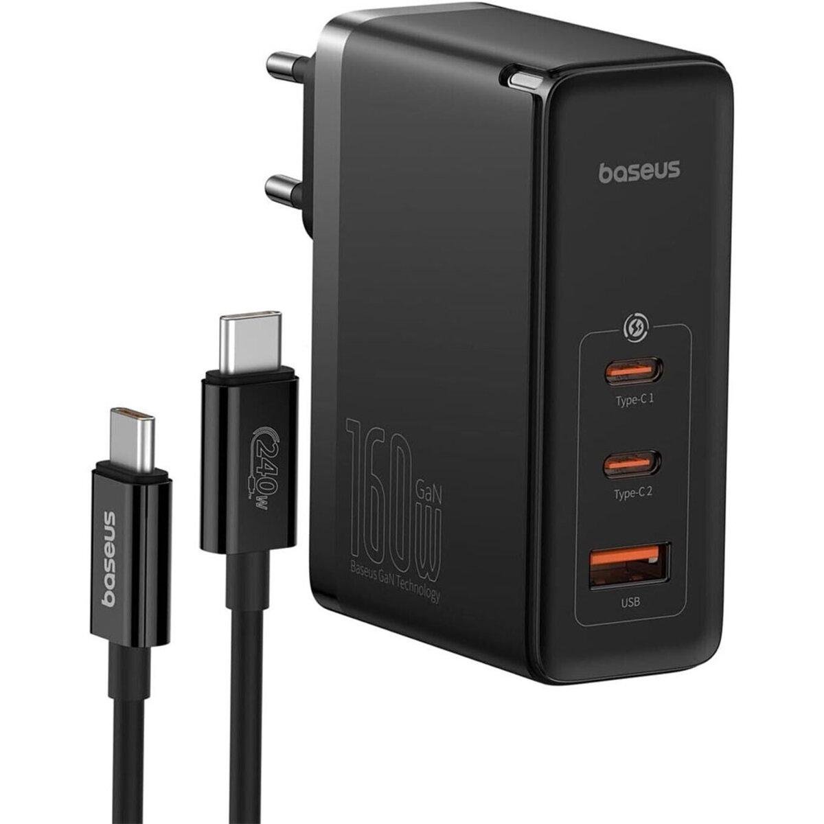 Зарядний пристрій BASEUS GaN5 Pro Digital Fast Charger 2xTypec-C 1xUSB 160W EU Type-C to Type-C cable Black (P10110825113-00)