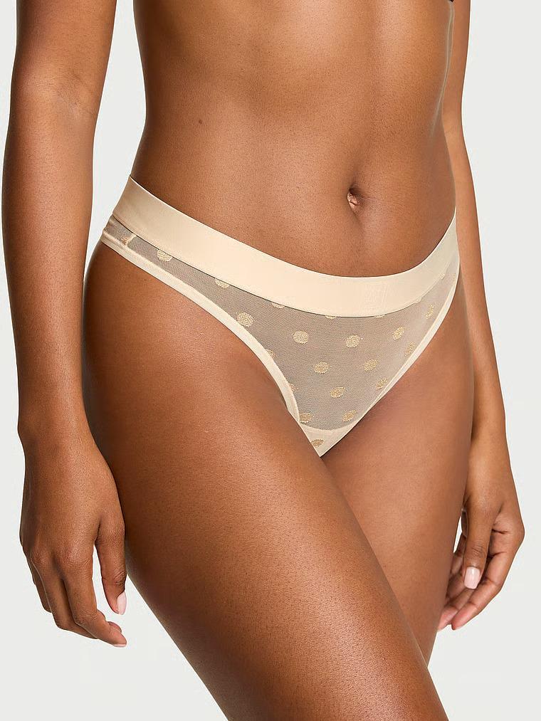 Трусики стринги Victoria's Secret Cotton Sheer Heritage Shimmer Thong Panty S Бежевый (27204548)