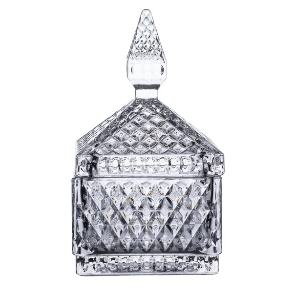 Конфетница с крышкой из хрустального стекла в восточном стиле Прозрачный (HP-YH-27)