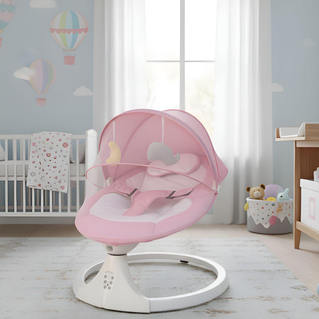 Дитячий шезлонг-гойдалка електричний 0232/МК з пультом Bluetooth та таймером Рожевий