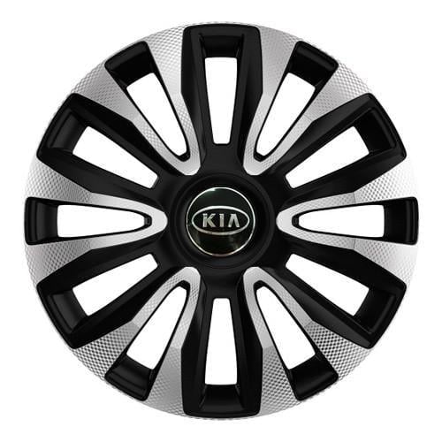 Колпаки для колес 4 Racing Avalon Carbon R15 с логотипом Kia 4 шт. Silver/Black