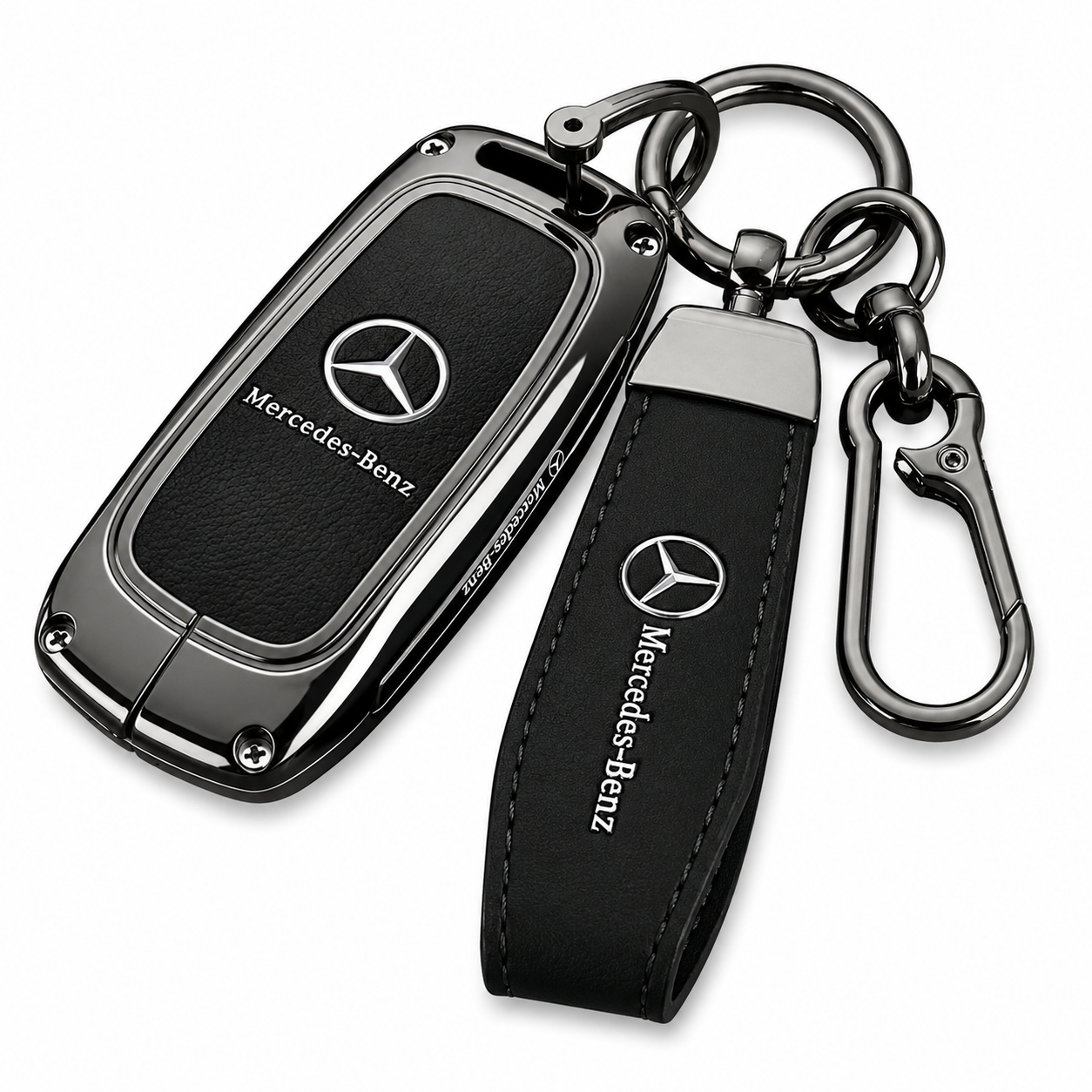 Кейс для автоключа металлический Merсedes-Benz с брелоком и карабином Черный (1533)