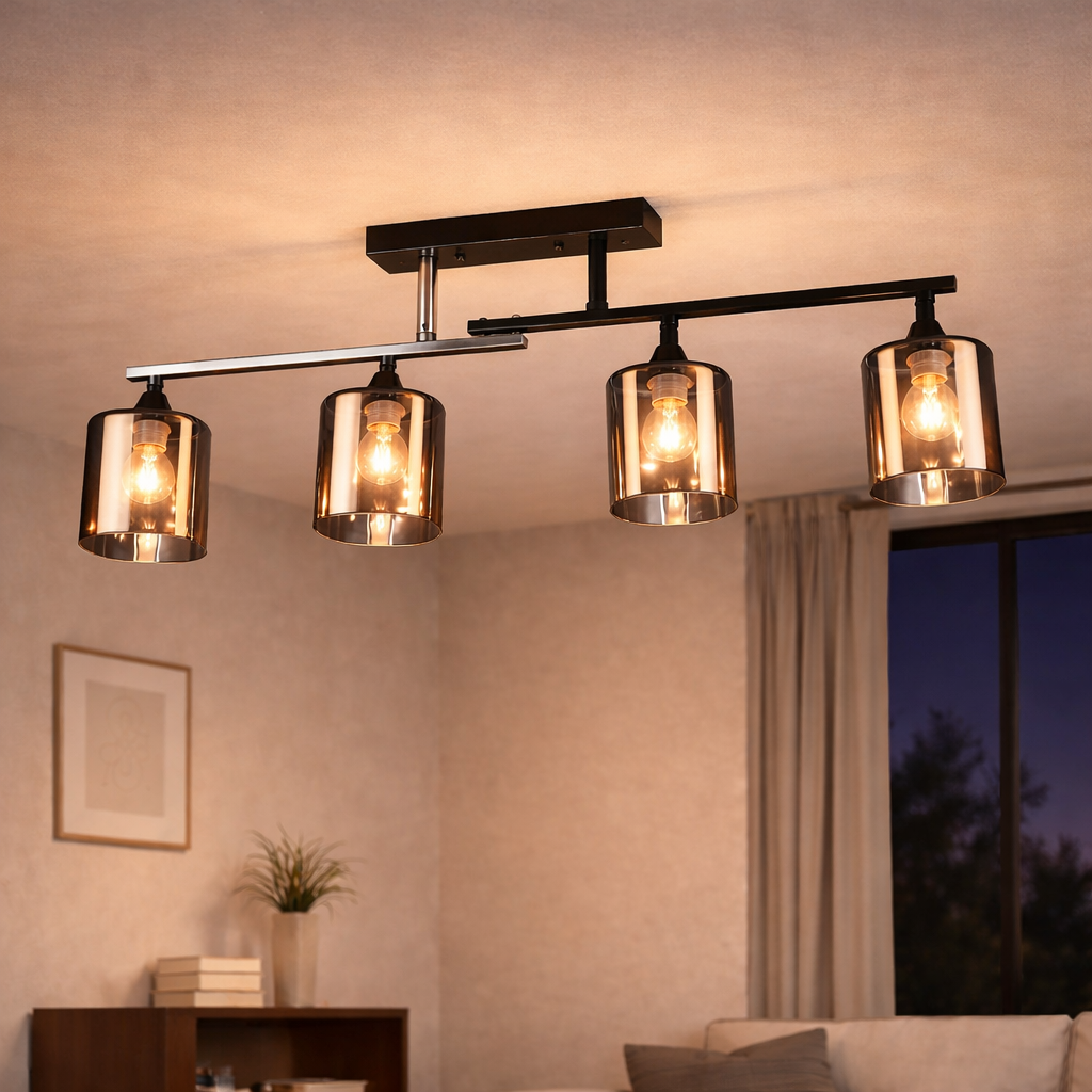 Люстра Valeso на четыре затемненных плафона под лампы Е27 Черный/Хром (B K2326/4 BK+CH)