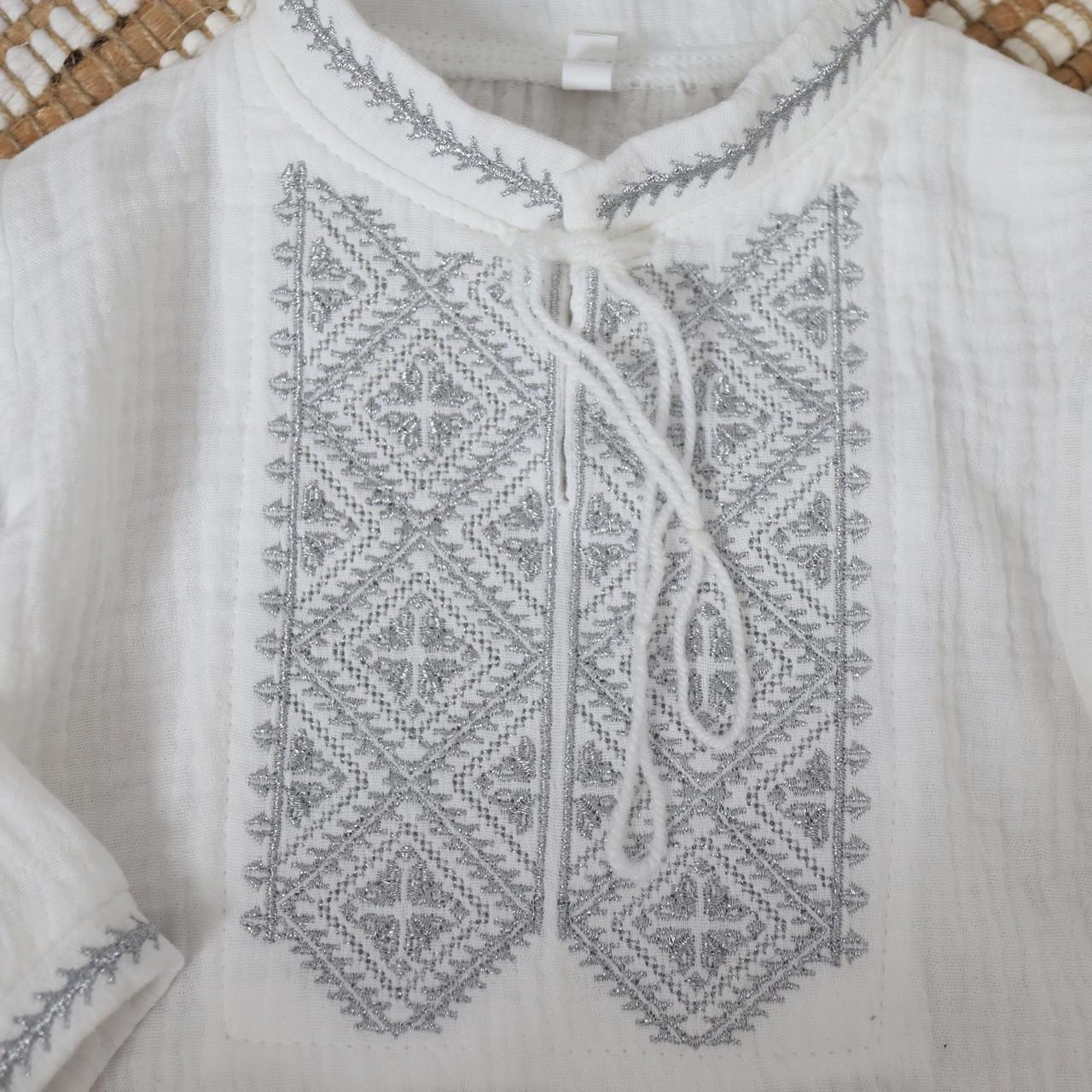 Одежда для крещения для мальчика муслиновая с вышивкой рубашка/шорты Белая (1854757545) - фото 2