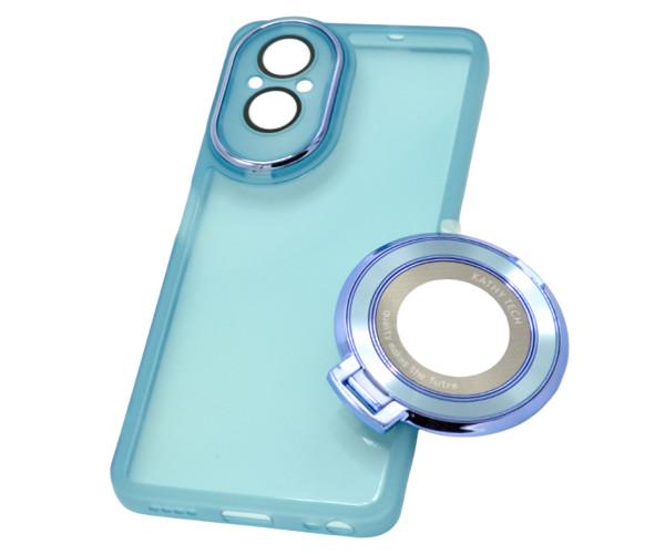 Силиконовый чехол накладка Clear Case Kathy Tech для Realme C67 4G с металлическим кольцом держателем и защитой для камеры Голубой