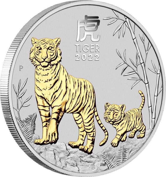 Монета серебряная позолоченная Tiger Lunar Year Series III 31,1 г 2022 г