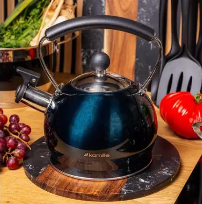 Чайник Kamille из нержавеющей стали со свистком 2 л Синий (0872) - фото 6