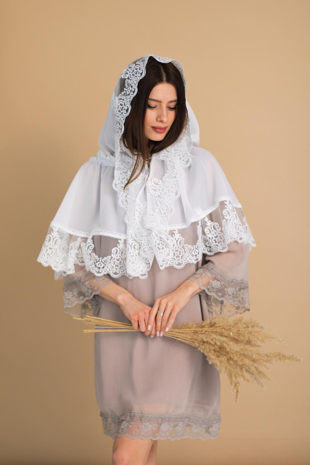 Палантин для храму на голову Ніжно-молочний (п008) - фото 15