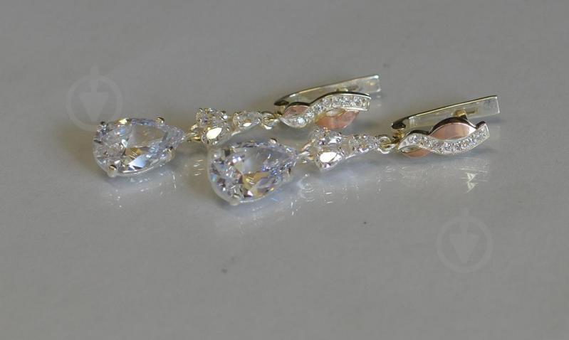 Серьги серебрянные Sil Myau с золотыми пластинами и фианитами 099s-13 Прозрачный (Sil-684)