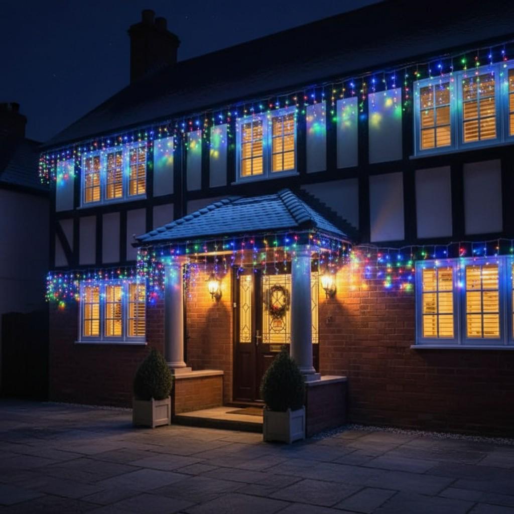 Гирлянда сетевая Бахрома уличная 12 м 200 LED диодов внешняя от сети белый провод цвет света Разноцветный (12MWML) - фото 3