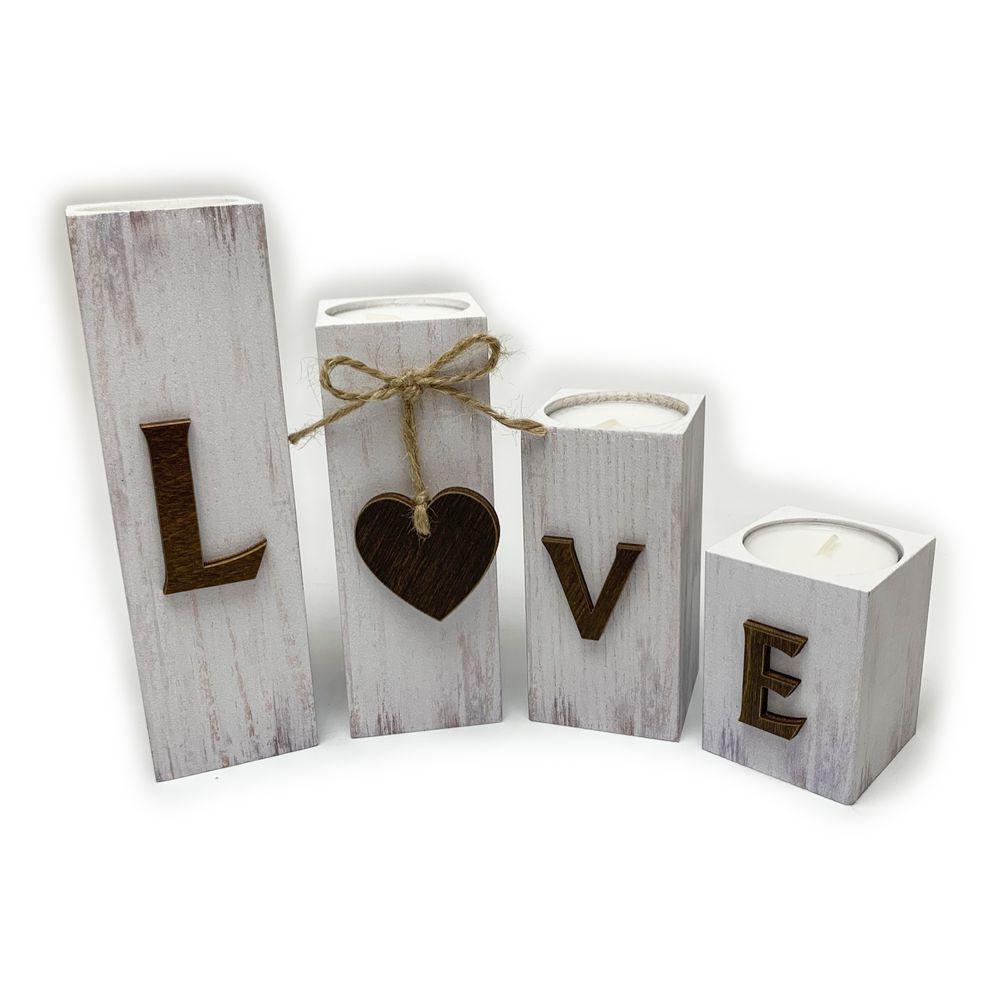 Подсвечники деревянные Love 4 шт. Белый (хрп10011ка)