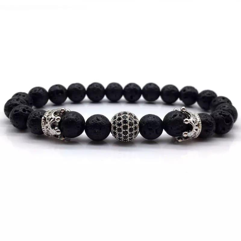 Браслет із лавового каменю з двома коронами р. 20 (30038)