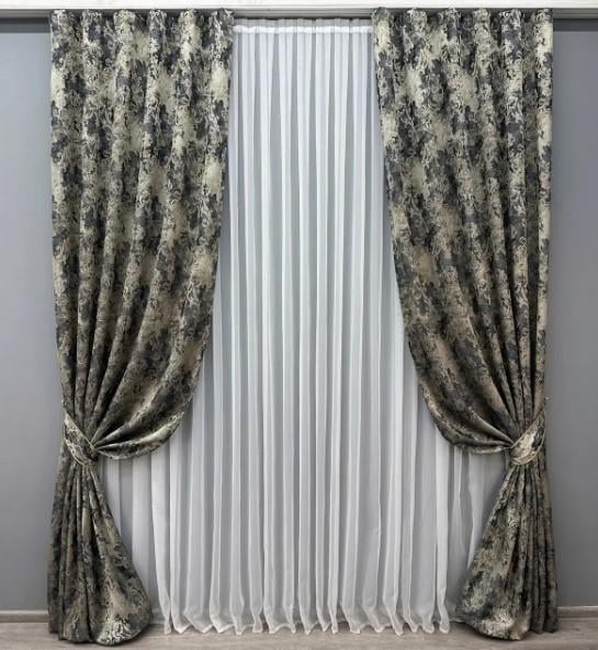 Комплект штор в гостиную/спальню лен премиум 1,5x2,9 м 2 шт. Черный/Бежевый (1694ш 33-0594)