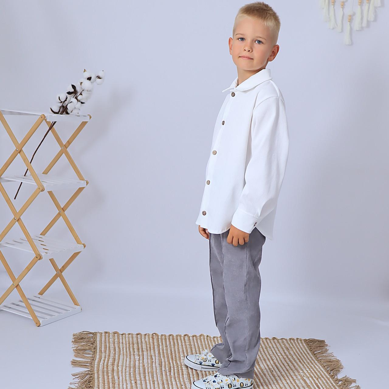 Рубашка детская вельветовая праздничные на пуговицах для мальчика Белый (1335350123) - фото 2