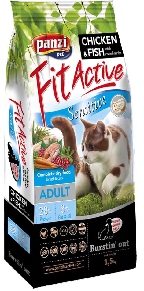 Корм сухой FitActive Sensitive с птицей/рыбой/клюквой для взрослых котов с чувствительным пищеварением 1,5 кг (5998274308524)