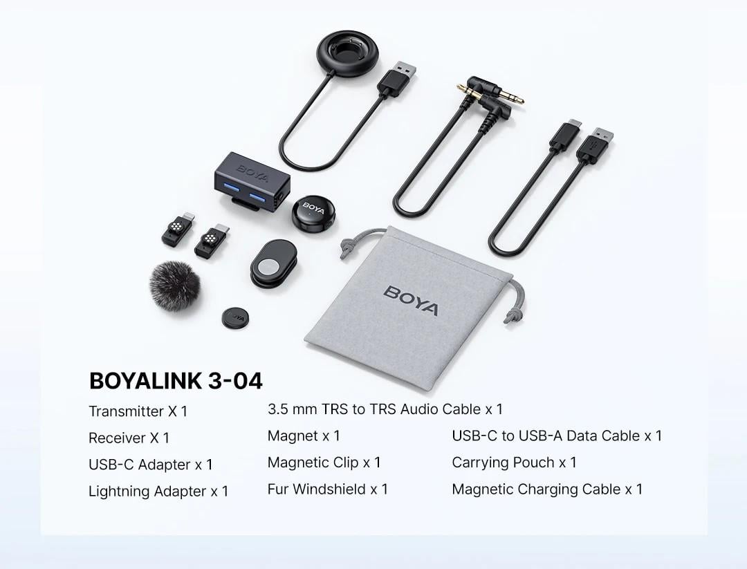 Микрофон петличный Boya LINK 3-04 2025 Lightning+Type-C+TRS 3,5 мм для iPhone/Android/видеокамеры профессиональный (50054) - фото 12
