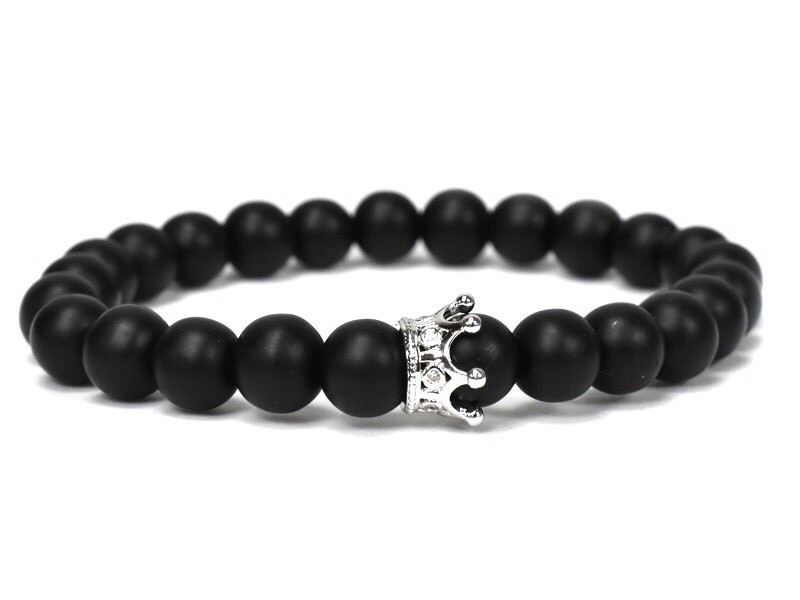 Браслет із шунгіту з короною р. 22 Чорний/Срібний
 (30015)