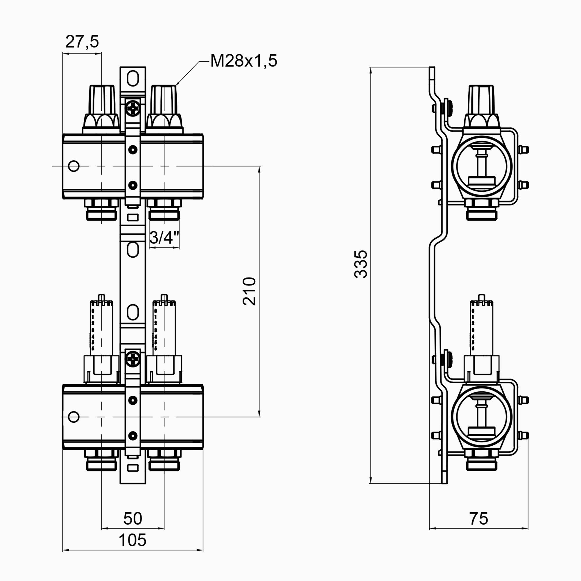 Коллектор для теплого пола ICMA 87K013PG06 2 контура с расходомерами 1"/3/4" (78709) - фото 2