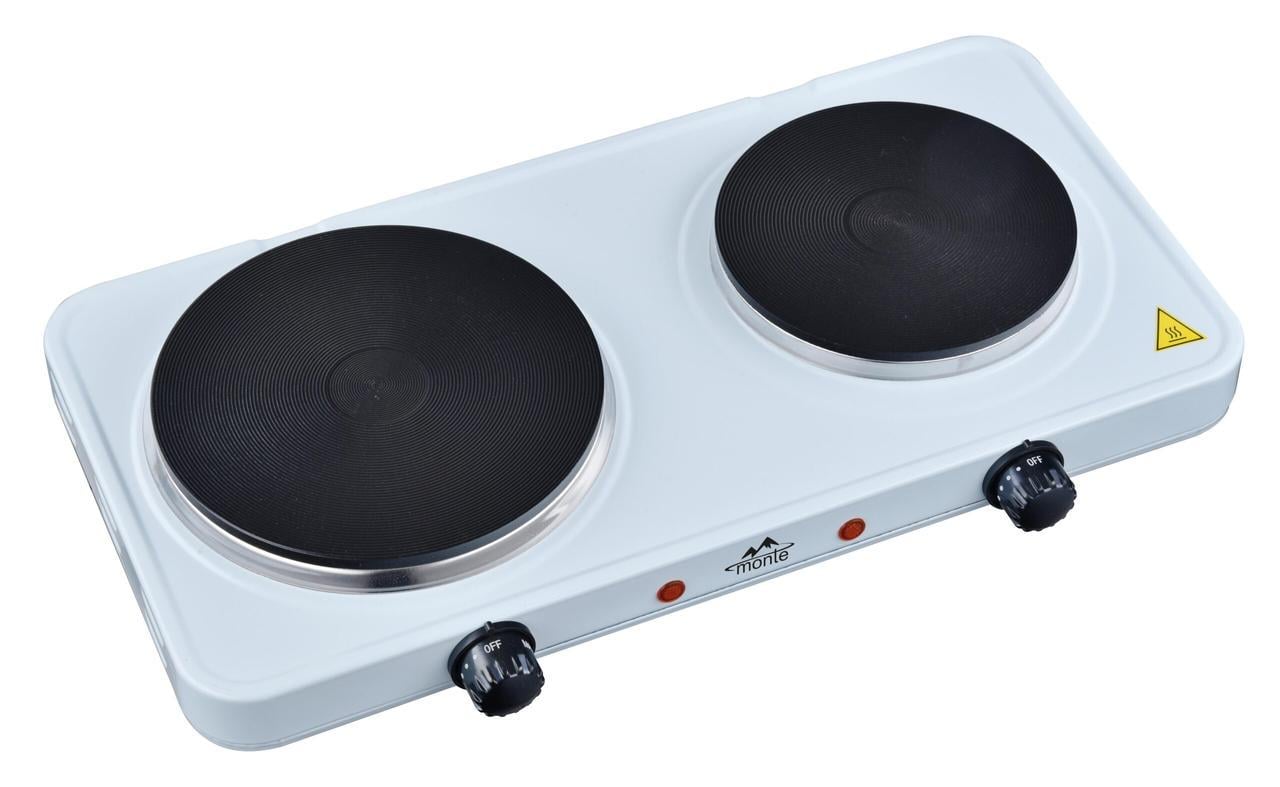 Электроплита Monte MT-2117 2 конфорки 1000/1500 Вт чугунные диски 15,5 и 18,5 см с термостатом White