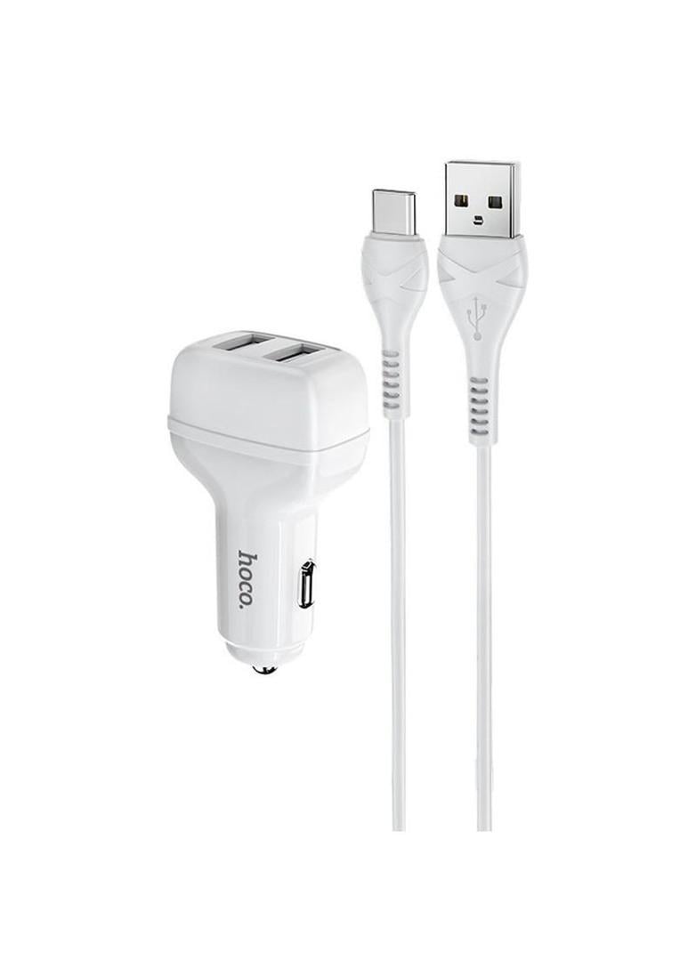 Адаптер автомобильный Hoco Type-C cable Leader Z36 2xUSB 2,4A White