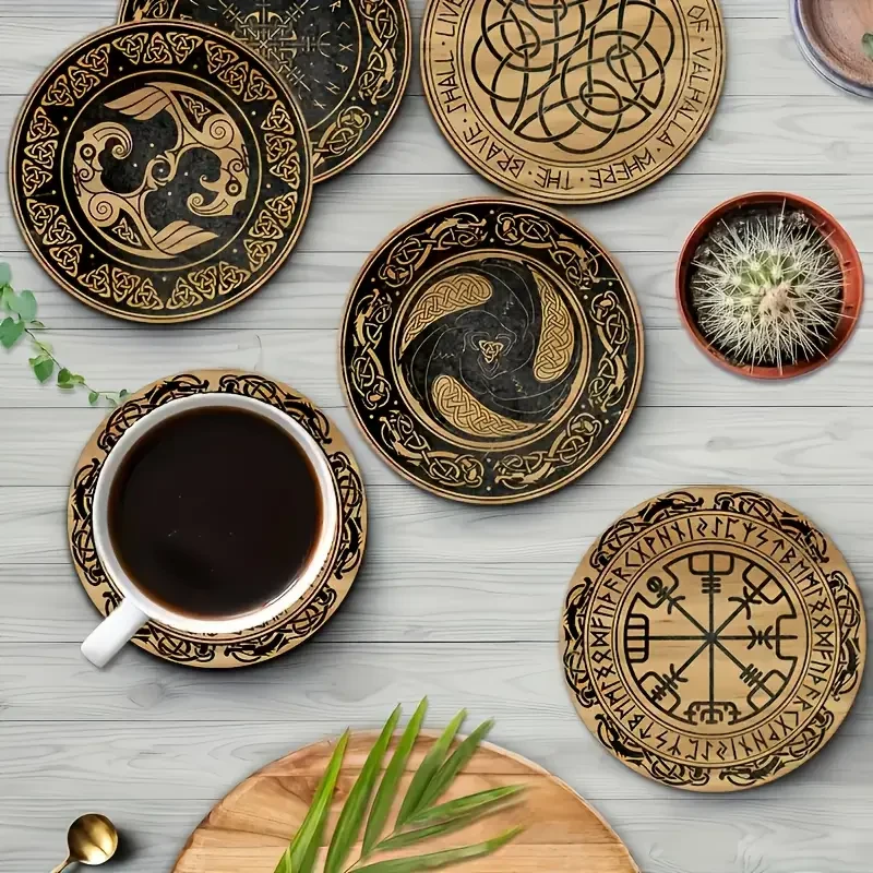 Набор деревянных подставок под чашки Рунический принт 6 шт. - фото 2 Набор деревянных подставок под чашки Рунический принт 6 шт. - фото 2