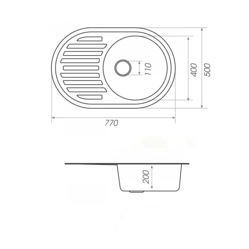 Мойка кухонная Platinum PLS-A25080 гранитная овальная 770x500 мм Белый (152093) - фото 2